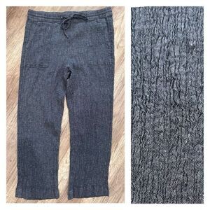 Pure Jill Women's Linen Blend Flat Front Crinkle Crop Pants Charcoal Gray Medium